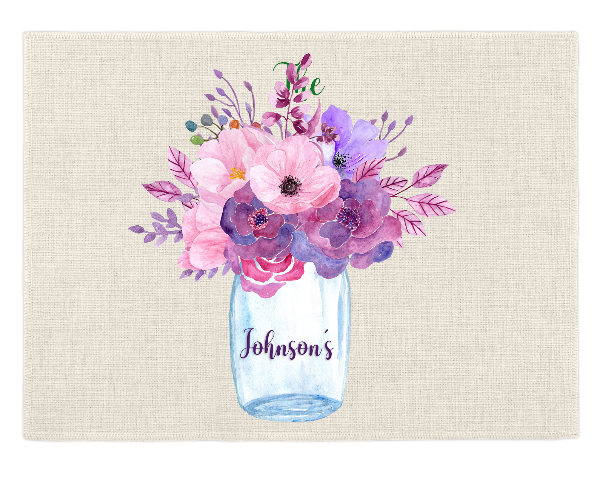 Set of 4 Custom Farmhouse Placemats – Pink Floral in Mason Jars – Country Chic Table Decor, FREE Customizing (Copy)