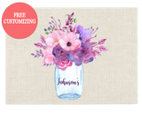 Set of 4 Custom Farmhouse Placemats – Pink Floral in Mason Jars – Country Chic Table Decor, FREE Customizing (Copy)