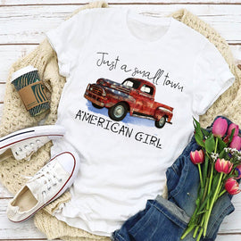 Red Pickup Small Town Patriot Girl  Women's T-Shirt - BEST Seller!