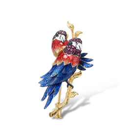 Hand Crafted Amazon Parrot Duo Brooch