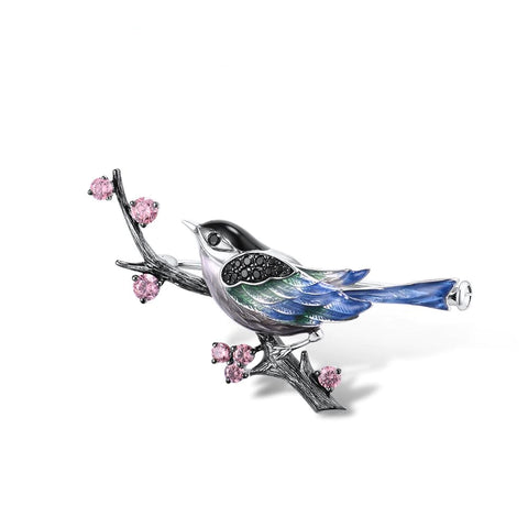 Bluebird on a Perch Brooch w/Swarovski Crystals