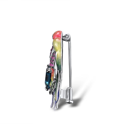 Hand Crafted Rainbow Love Birds Brooch w/Swarovski Crystals
