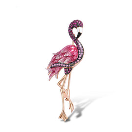 Hand Crafted Pink Flamingo Brooch w/Swarovski Crystals