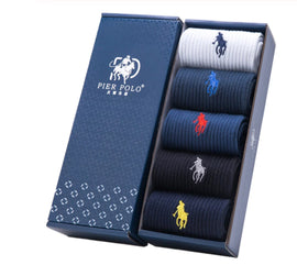 Men's Pier Polo Combed Cotton Dress Socks - 5 Pair Set