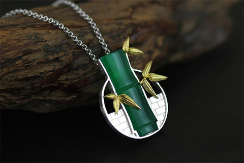 Handcrafted Chalcedony Bamboo Leaves Necklace