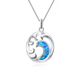 Genuine Opal Blue Wave Sterling Silver Necklace