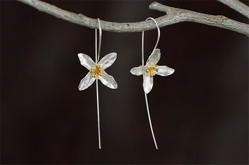 Four Petal Boho Style Spring Flower Silver Earrings - Limited Quantities!