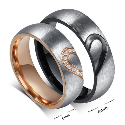 Brushed Steel Heart to Heart Couples Ring Set
