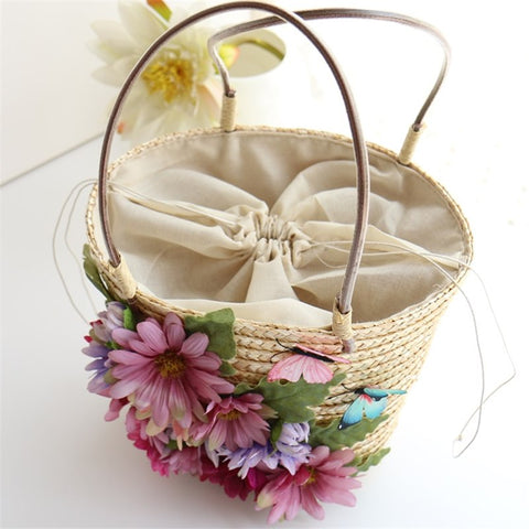 Butterfly Haven Hand Woven Straw Tote