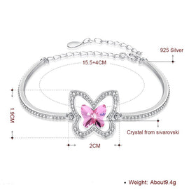 Sterling Silver & Swarovski Crystal Butterfly Split Bangle Bracelet - Pink