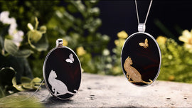 Handcrafted Kitten & A Butterfly with Black Agate - Available in 2 Colors