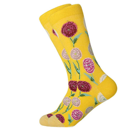 Men's Combed Cotton Crew Socks - Floral 4