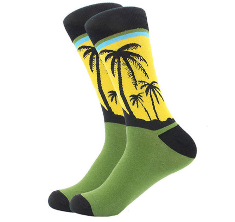 Men's Combed Cotton Crew Socks - Palm Tree Sunrise