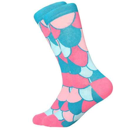 Men's Combed Cotton Crew Socks - Pastel Mermaid Scales