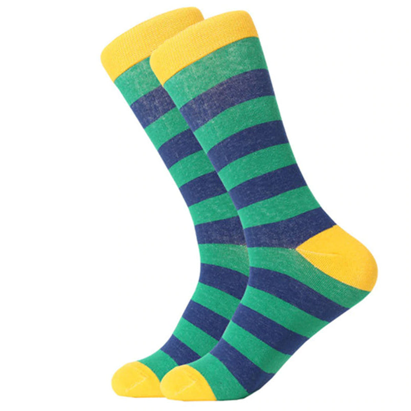 Men's Combed Cotton Crew Socks - Stripes - 5 Colors Available