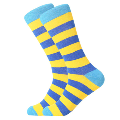 Men's Combed Cotton Crew Socks - Stripes - 5 Colors Available