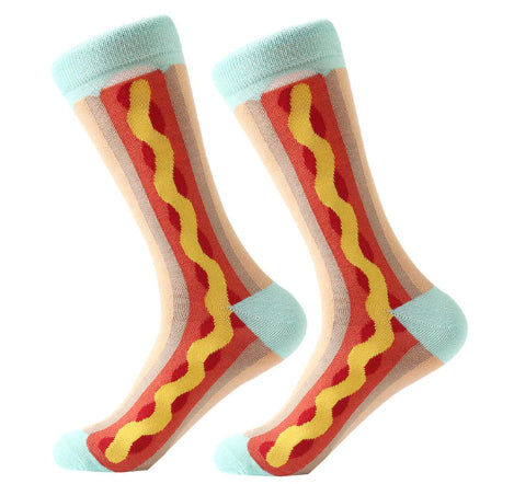 Men's Combed Cotton Crew Socks - Hot Dog/Picnic