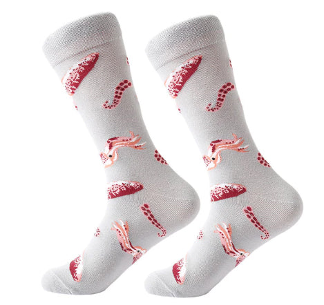 Men's Combed Cotton Crew Socks - Squid/Foodie