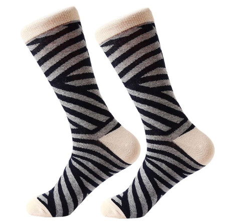 Men's Combed Cotton Crew Socks - Black & Gray Stripes