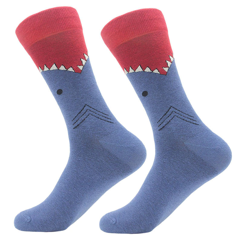 Men's Combed Cotton Crew Socks - Shark