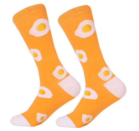 Men's Cotton Crew Socks - Fried Eggs - Foodie Design