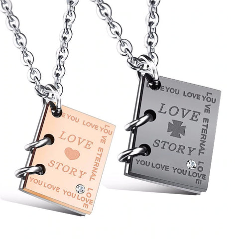 Love Story Mini Book Couples Necklace Set
