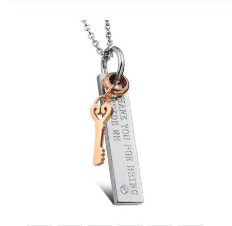 Stainless Key Bar Couples Necklace Set - FREE Engraving!