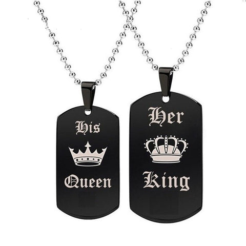 Queen & King Dog Tags Couples Necklace Set