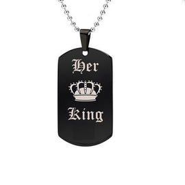 Queen & King Dog Tags Couples Necklace Set