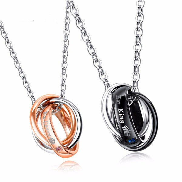 King & Queen Triple Circle Couples Necklace