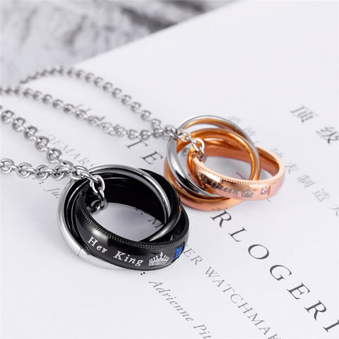 King & Queen Triple Circle Couples Necklace