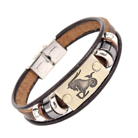 Men's Hand Crafted Genuine Leather Horoscope Bracelets