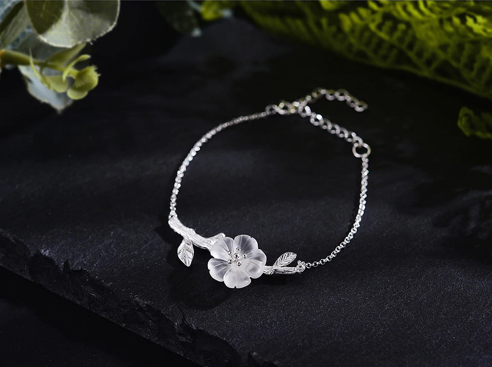 Handcrafted & Hand Carved Crystal Cherry Blossom Bracelet