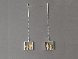 Handcrafted Cactus in a Frame Silver Earrings