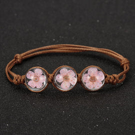 Mini Dried Flower Trio Leather Bracelet