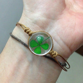Mini Dried Four Leaf Clover Bracelet