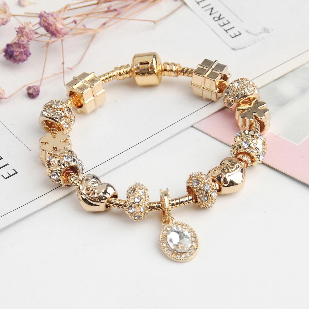 Dazzling Gold & Crystals Handmade European Charm Bracelet