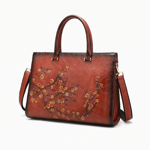 Cherry Blossom Genuine Leather Tote - Available in 6 Colors