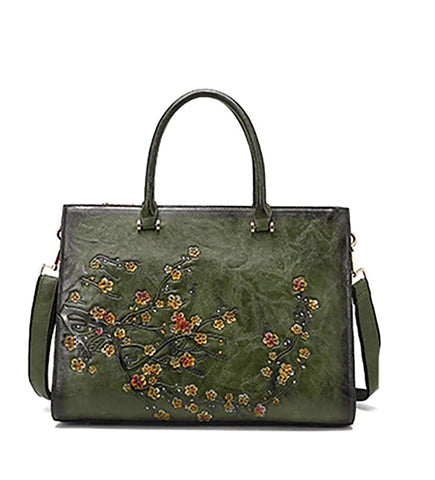 Cherry Blossom Genuine Leather Tote - Available in 6 Colors