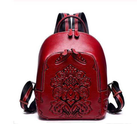 Luxury Floral Embossed Leather Backpack
