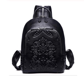 Luxury Floral Embossed Leather Backpack