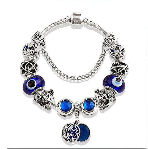 Blue Crystal Evil Eye :: Handmade European Charm Bracelet ::Available in 5 Colors