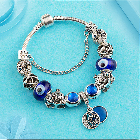 Blue Crystal Evil Eye :: Handmade European Charm Bracelet ::Available in 5 Colors
