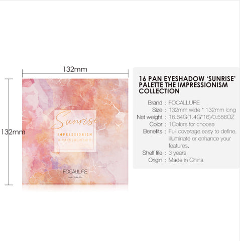 FOCAULLRE - Sunrise Impressionist Frosted Eye Shadow Pallet - 16 Color Pan