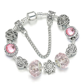 Forever Love European Bracelet Design w. Murano Glass Beads - Available in 2 Colors
