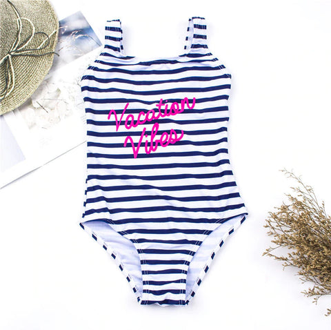 Girls Vacation Vibes Striped Swimsuit