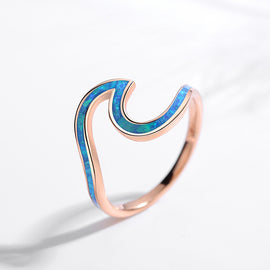 Blue Wave Fire Opal & Gold over Sterling Silver Ring