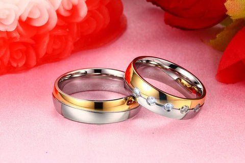 Gold & Silver w/ AAA CZ Couples Ring Set