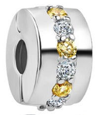 Yellow & Clear CZ Silver Security Bead