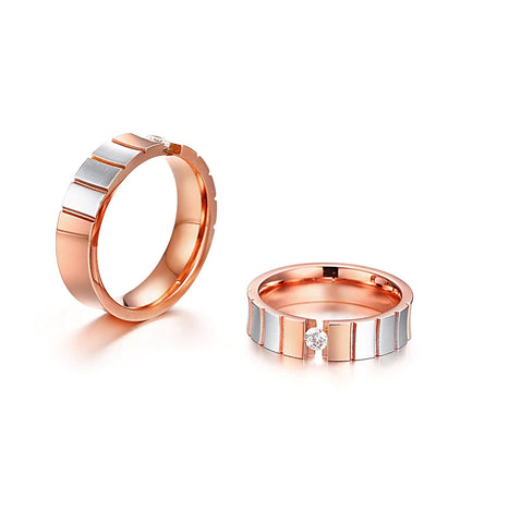 Grooved Rose & Stainless Crystal Couples Rings